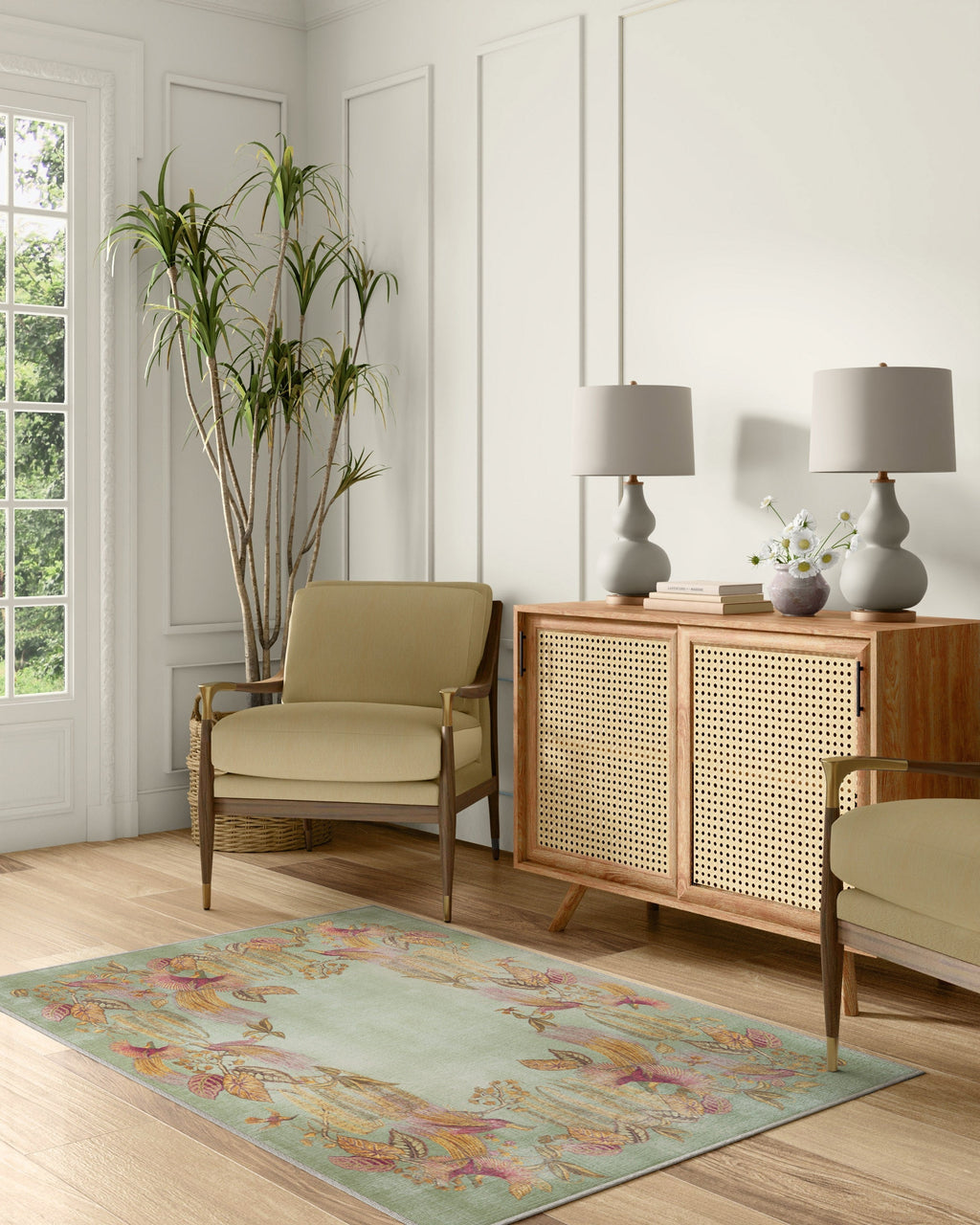 Bird of Paradise Silver Fern Rug by Sanderson