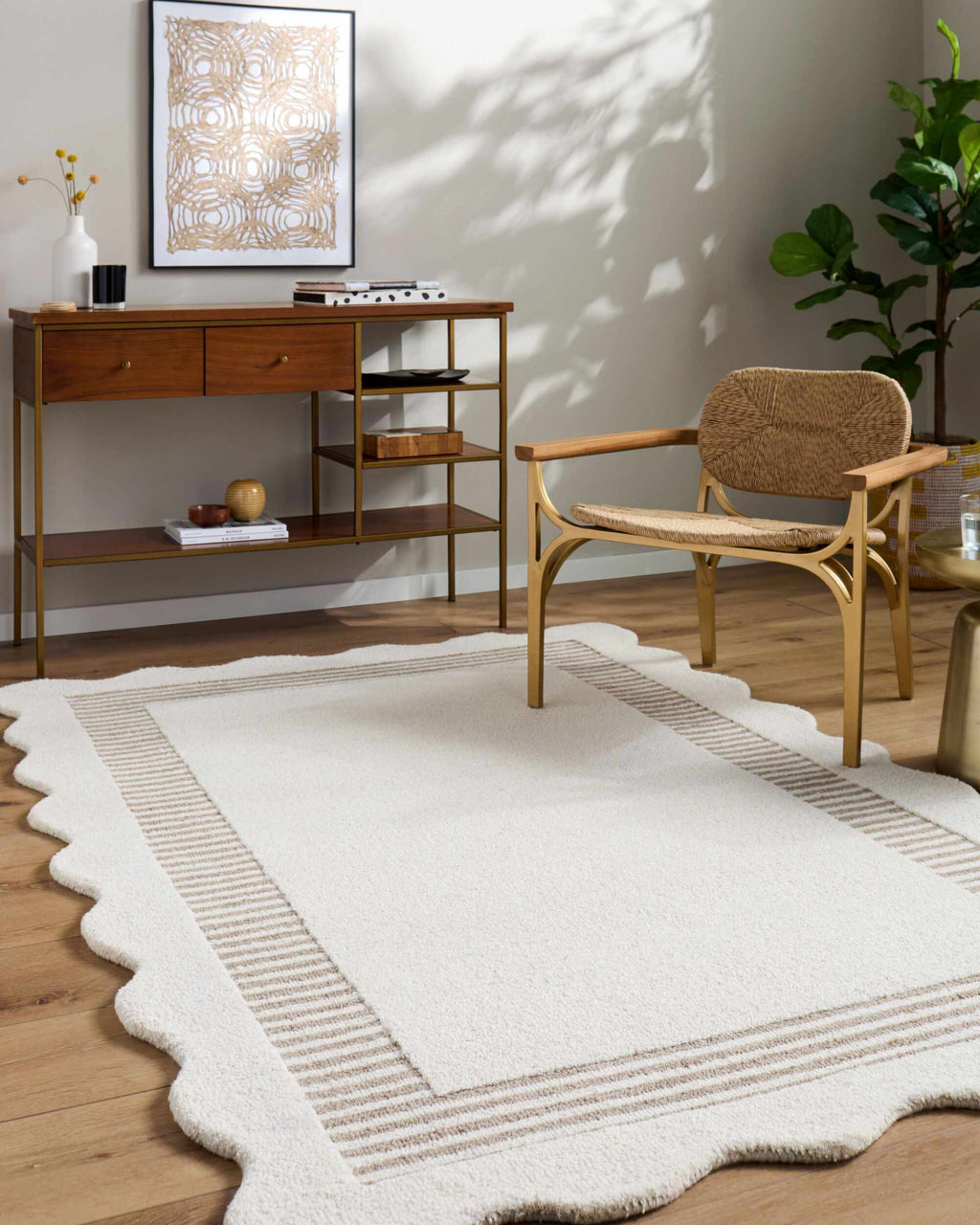Tono Ivory Border Hand Tufted Wool Area Rug