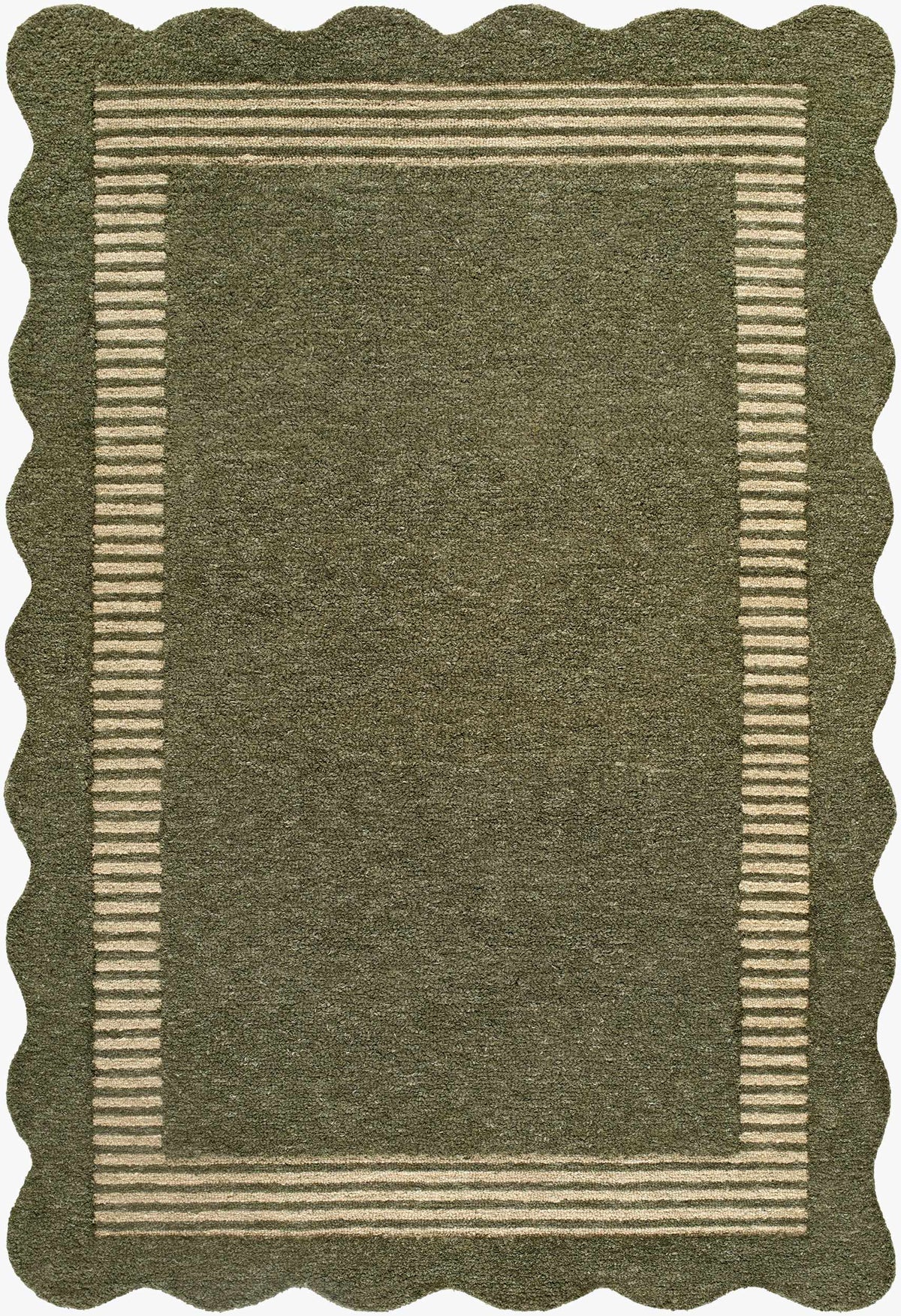 Wone Green Border Hand Tufted Wool Area Rug