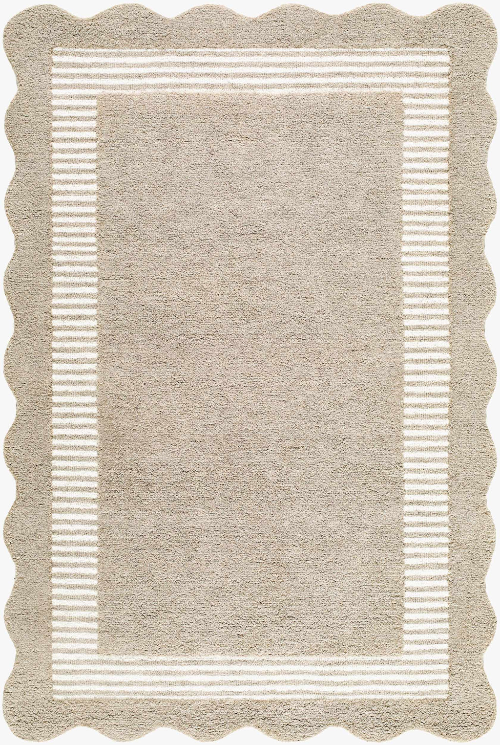 Fanae Beige Border Hand Tufted Wool Area Rug