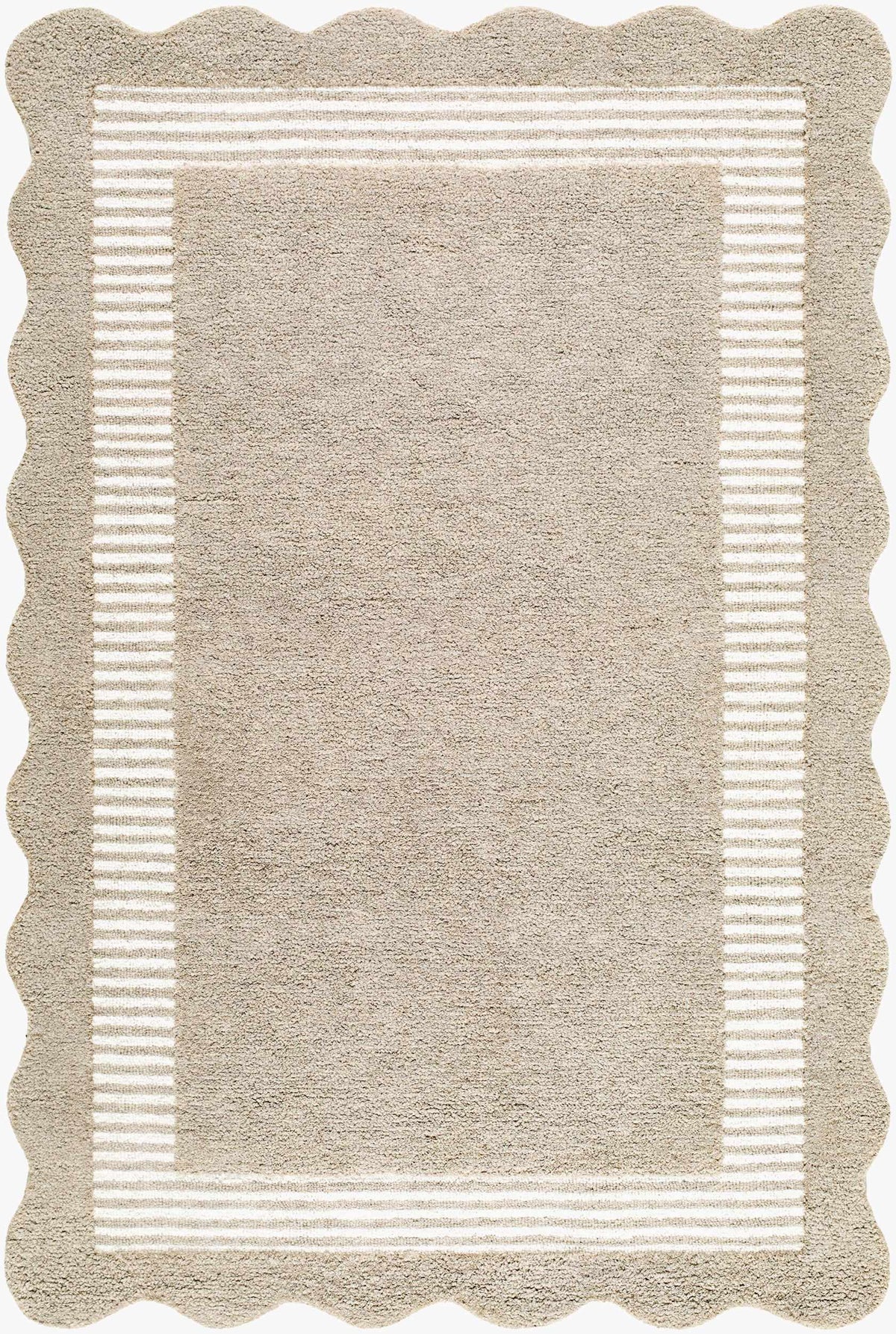Fanae Beige Border Hand Tufted Wool Area Rug