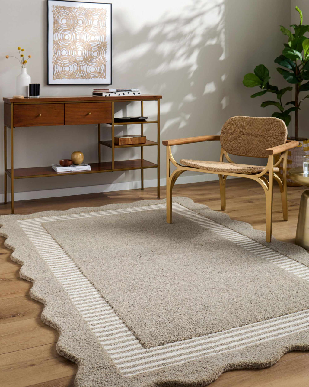 Fanae Beige Border Hand Tufted Wool Area Rug
