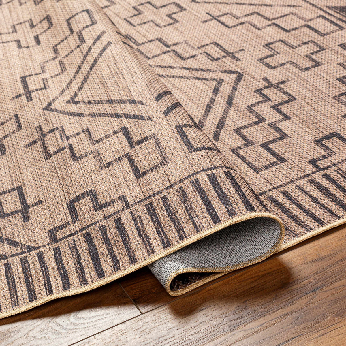 Halle Tan & Black Washable Area Rug - Clearance