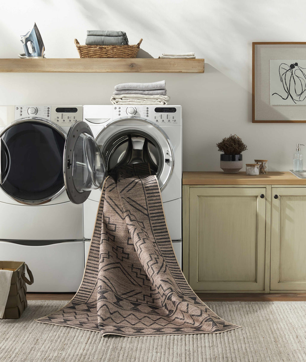 Halle Tan & Black Washable Area Rug - Clearance