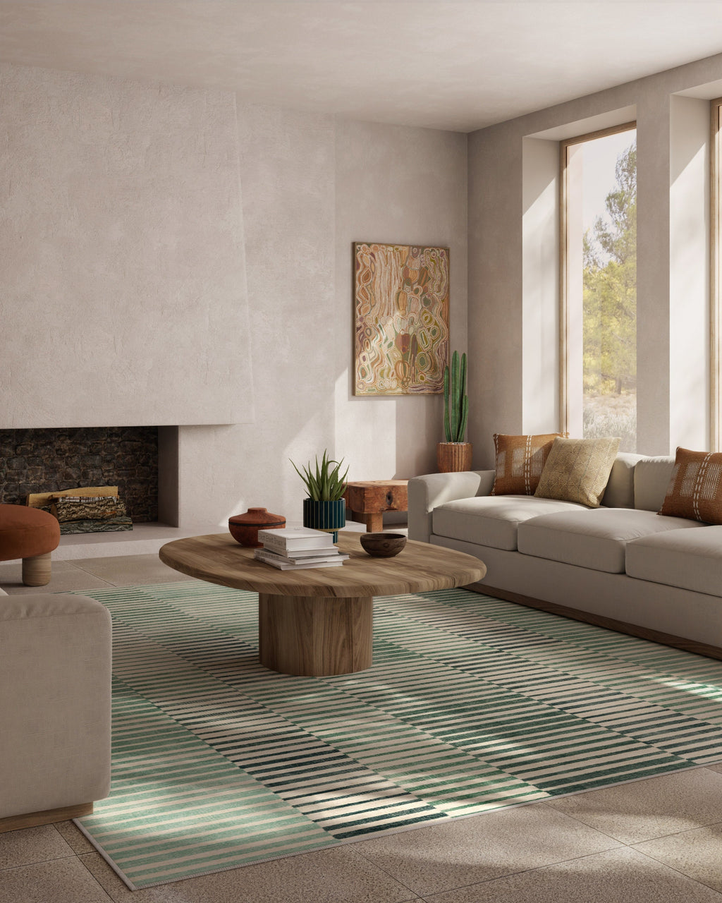 Shadow Stripe Green Flatwoven Rug