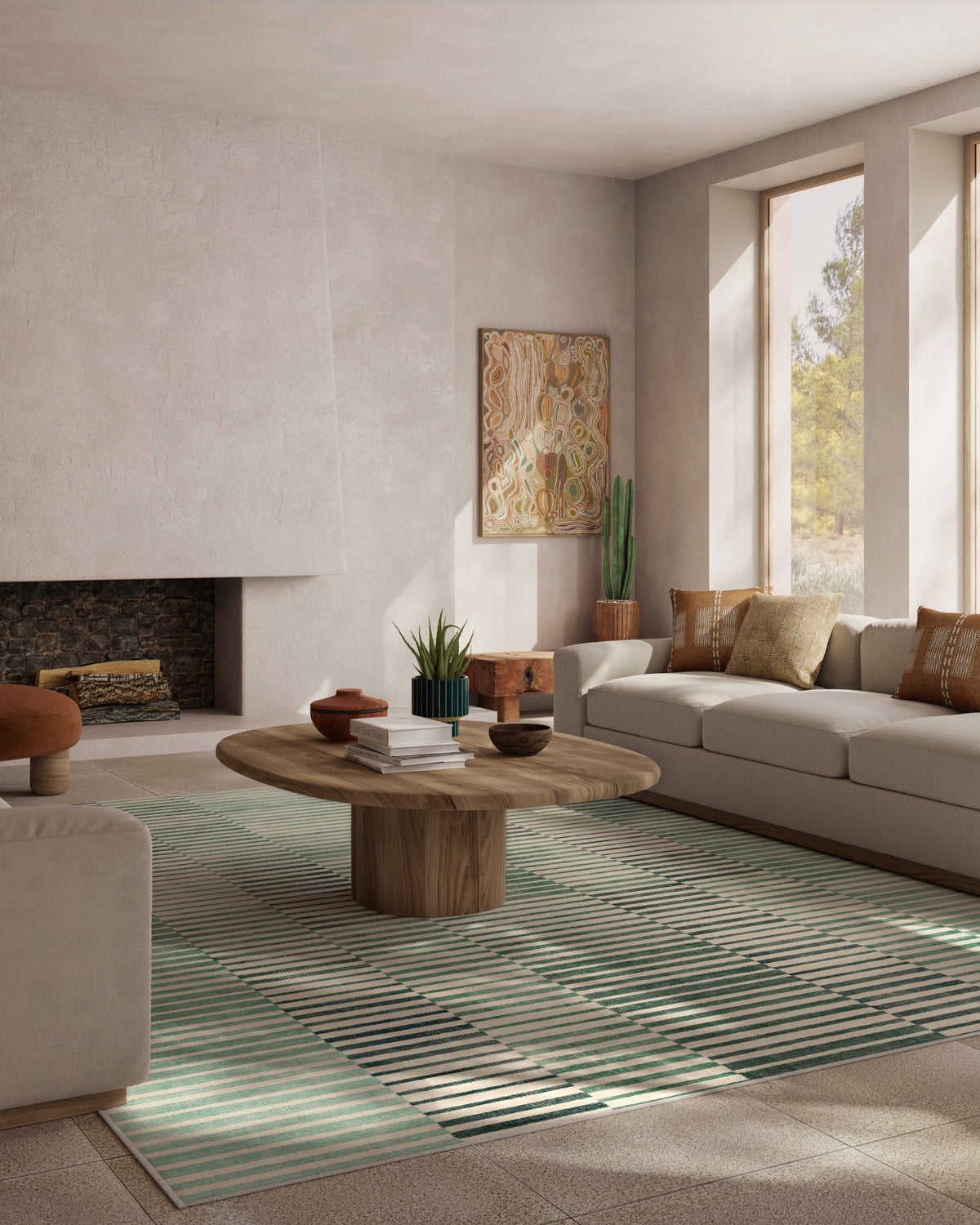 Shadow Stripe Green Flatwoven Rug