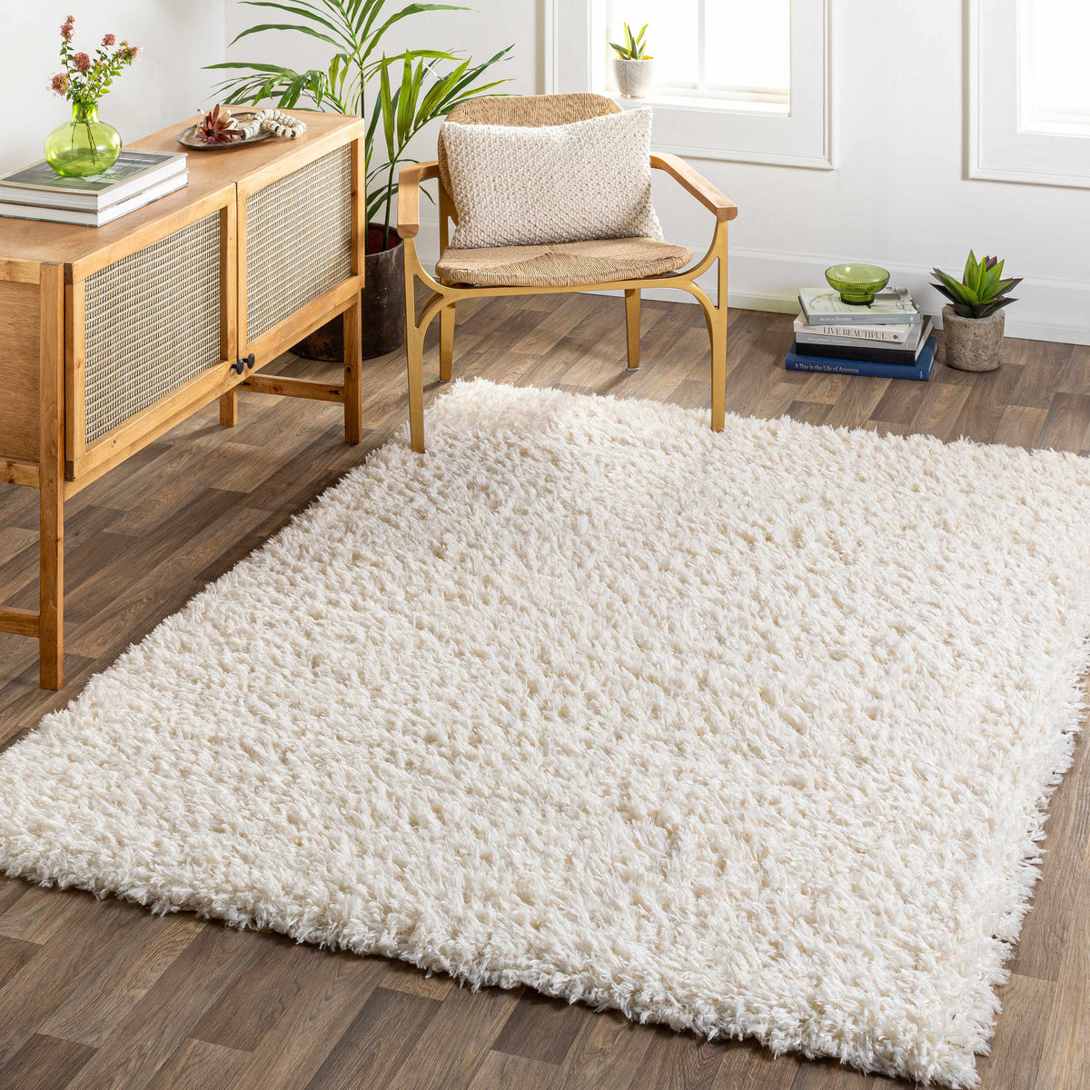 Siari Solid Cream Plush Rug