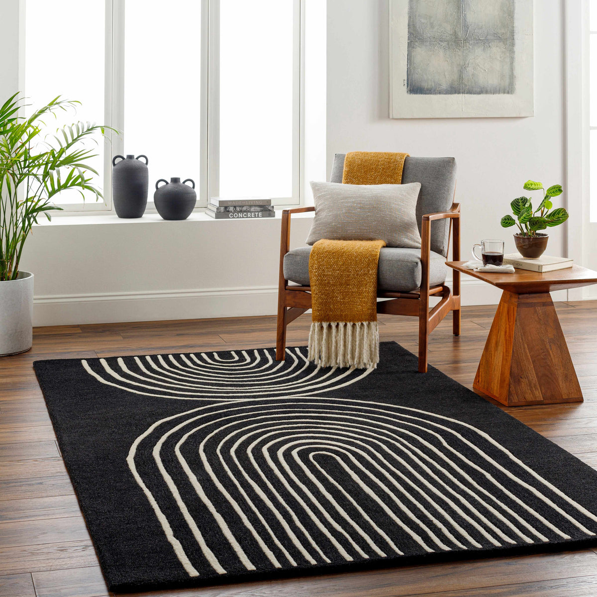 Fuat Black Wool Rug