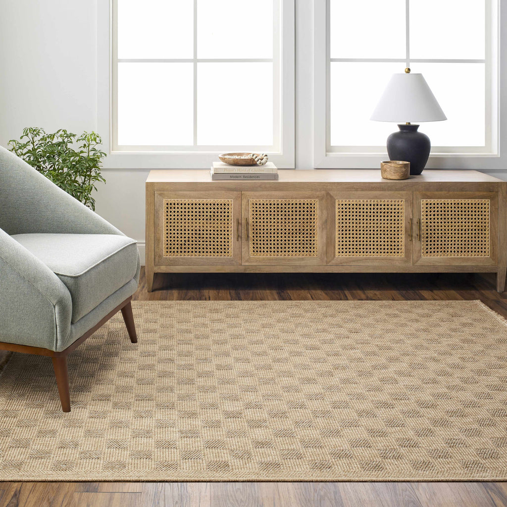 Jurek Beige Checkered Outdoor Area Rug