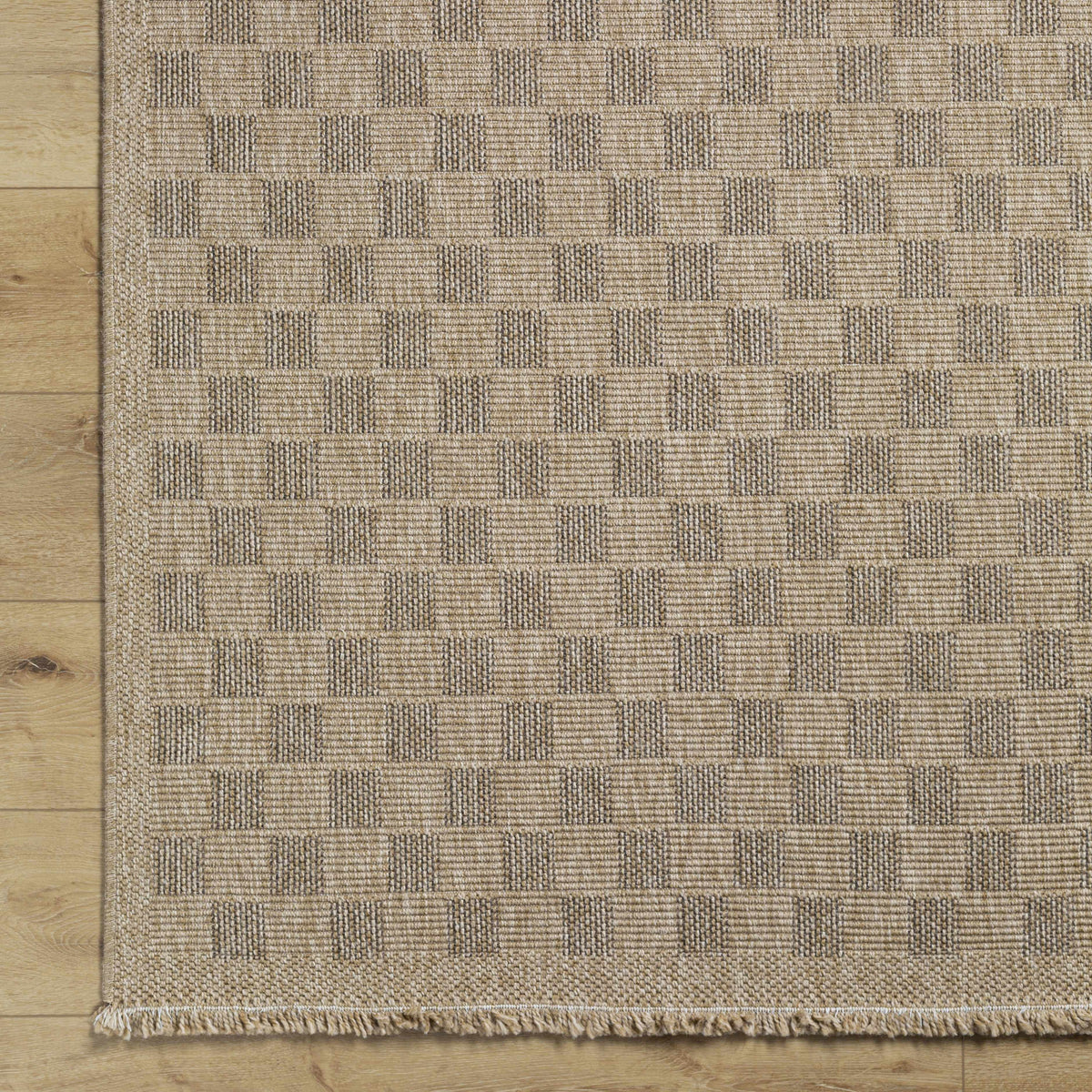 Jurek Beige Checkered Outdoor Area Rug