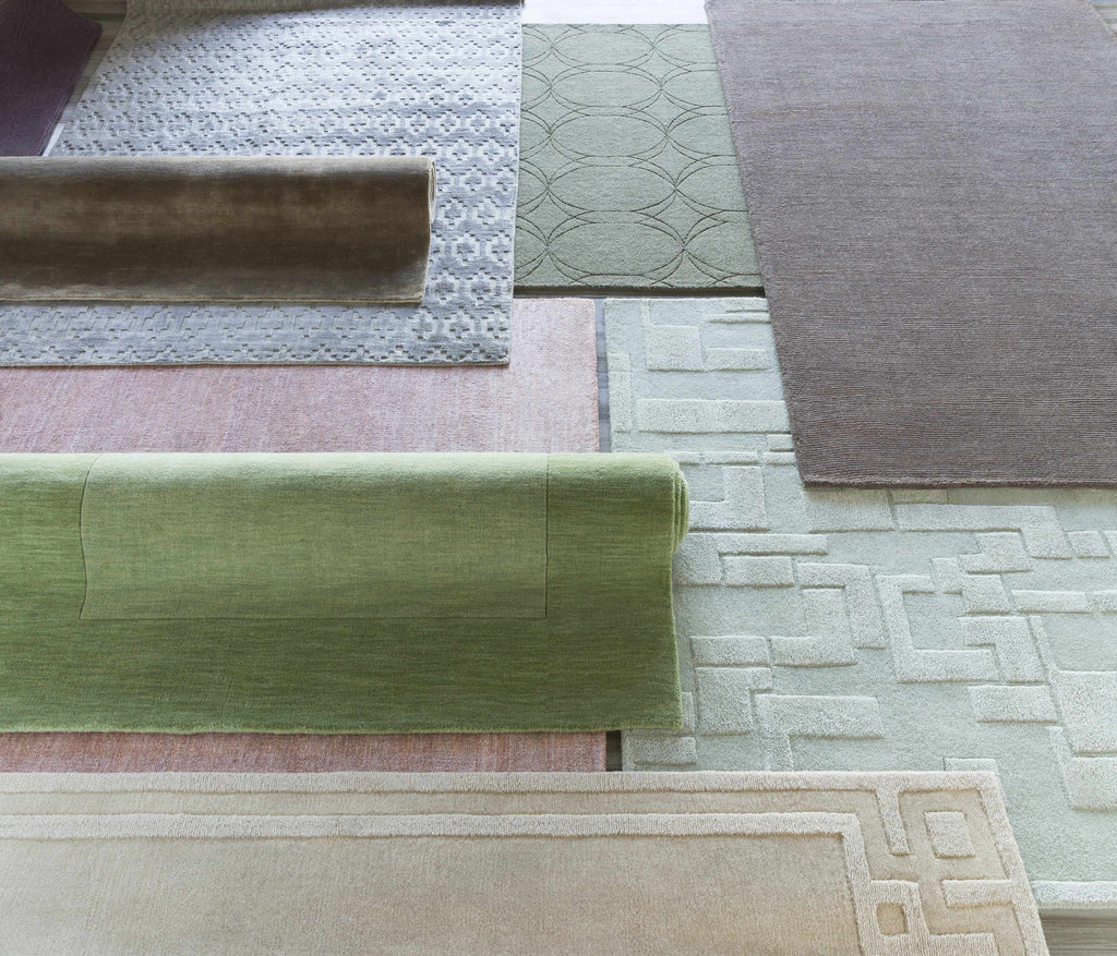Bordered Solid Green Wool Rug