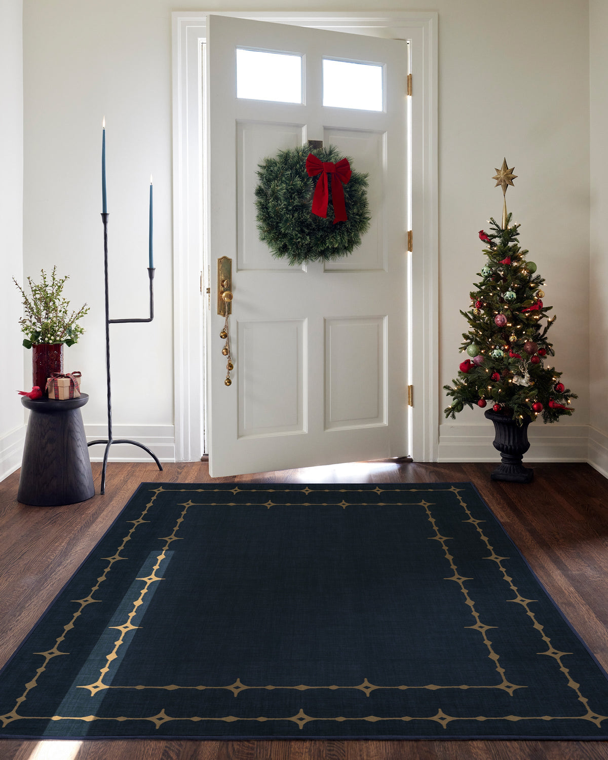 Sparkle Border Dark Navy Flatwoven Rug