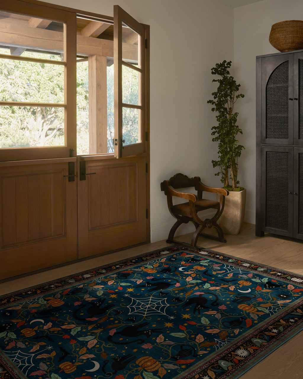 Spooky Purrsian Midnight Multicolor Flatwoven Rug