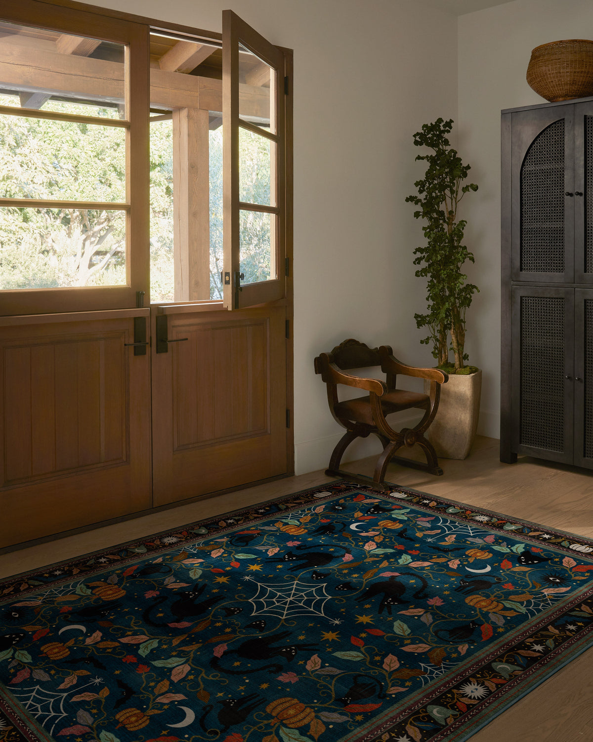 Spooky Purrsian Midnight Multicolor Flatwoven Rug