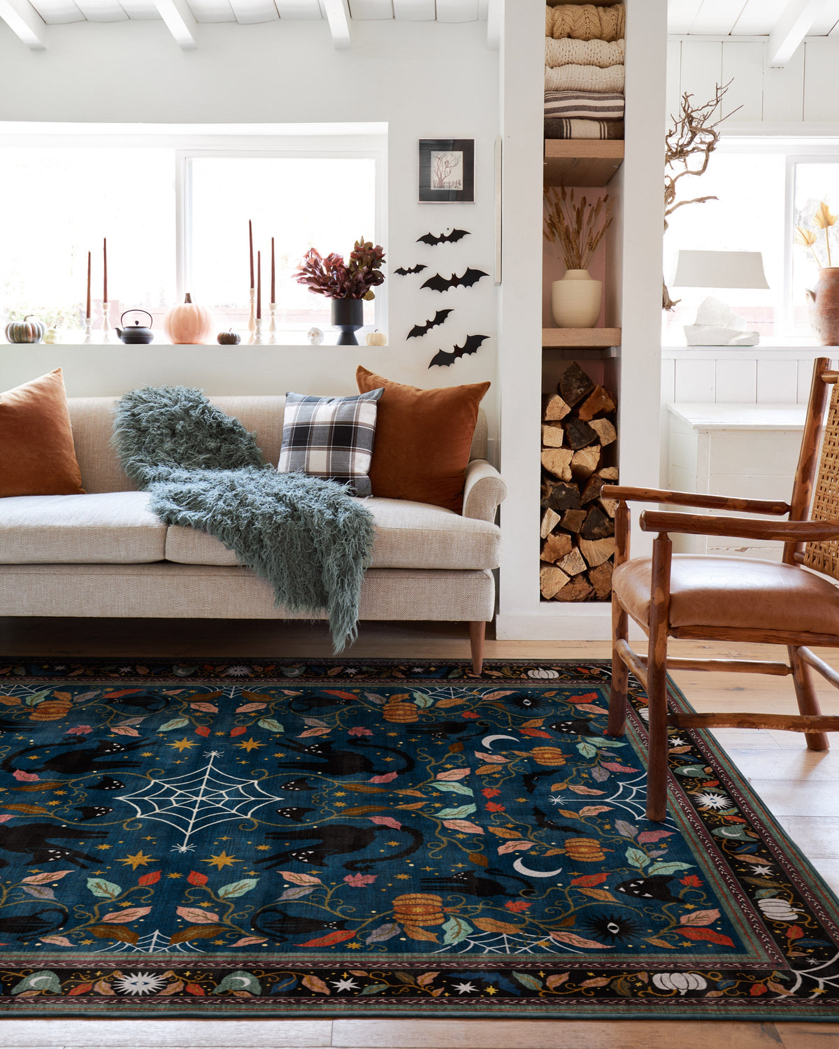 Spooky Purrsian Midnight Multicolor Flatwoven Rug