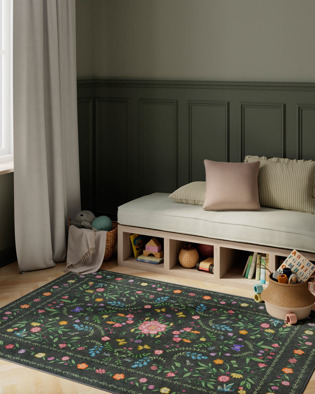 Springtime Lullaby Charcoal Multicolor Rug
