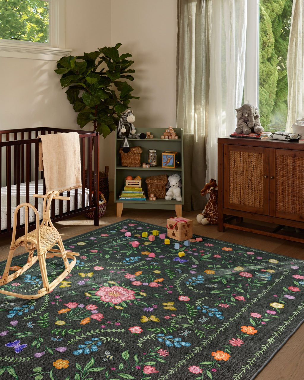 Springtime Lullaby Charcoal Multicolor Flatwoven Rug