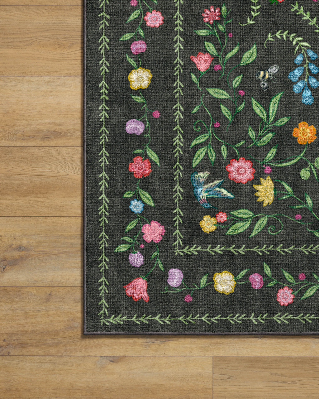 Springtime Lullaby Charcoal Multicolor Flatwoven Rug