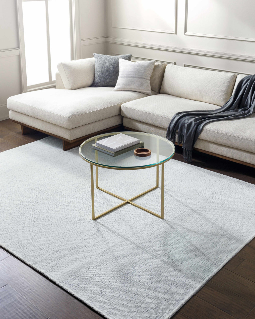 Isako Cream & Gray Solid Washable Area Rug - Clearance