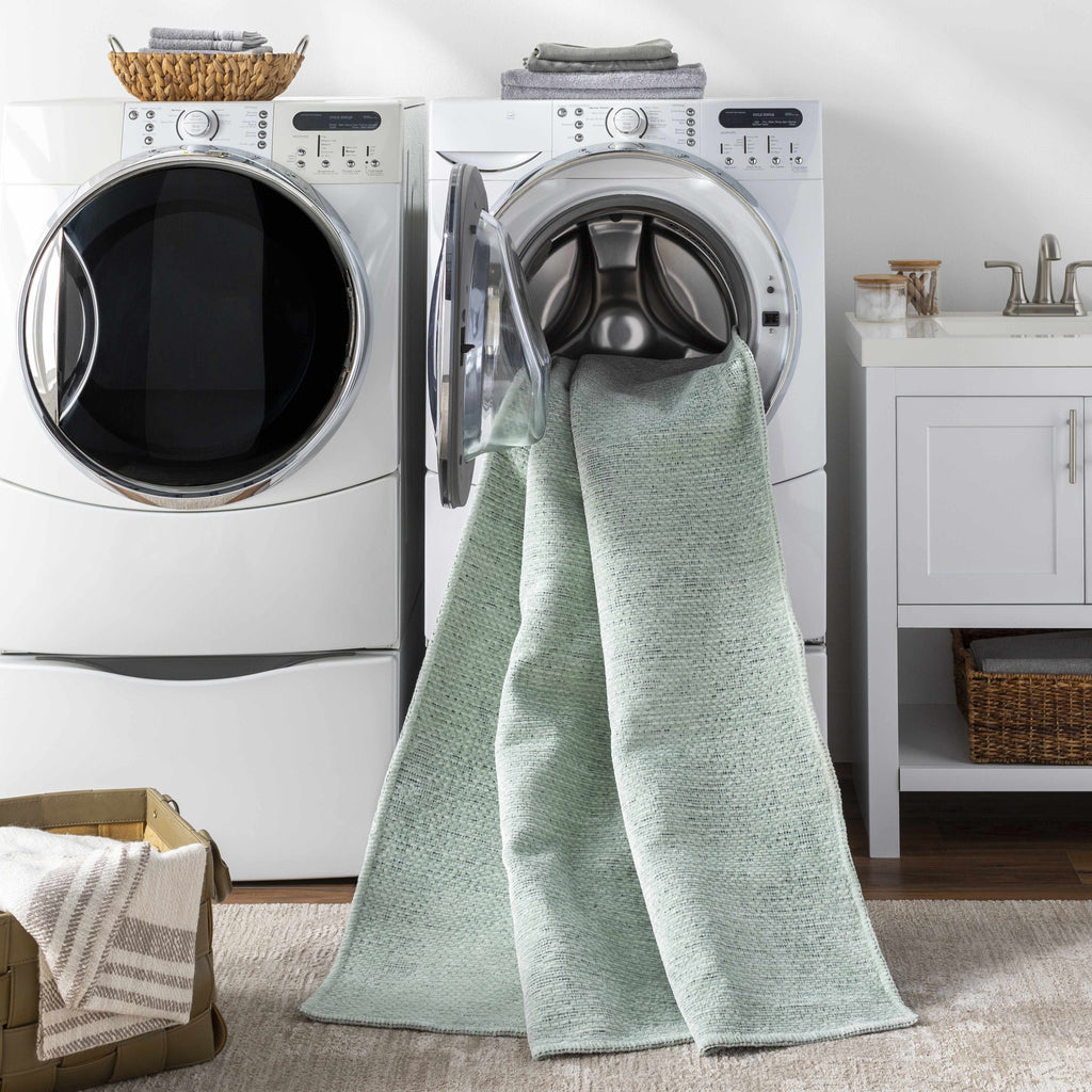 Isako Seafoam Solid Washable Area Rug - Clearance