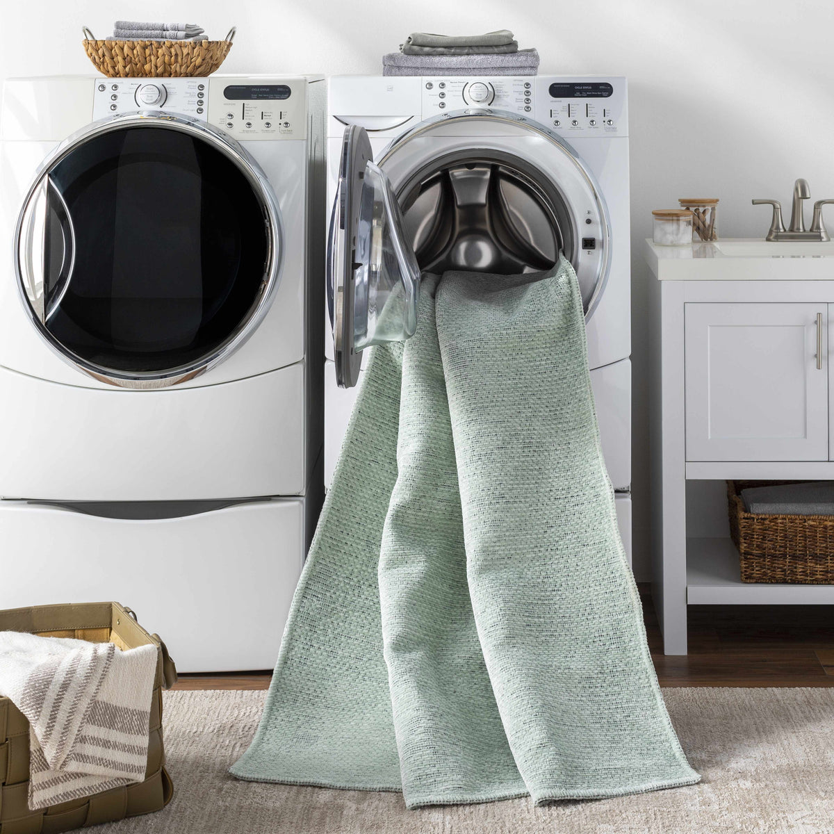 Isako Seafoam Solid Washable Area Rug - Clearance