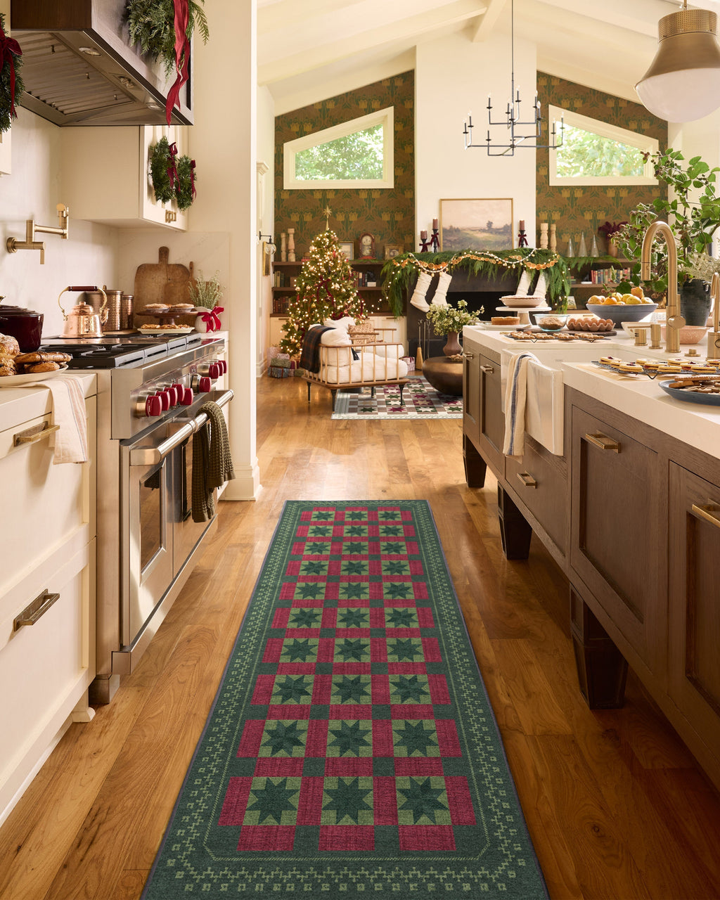 Starling Green & Red Rug