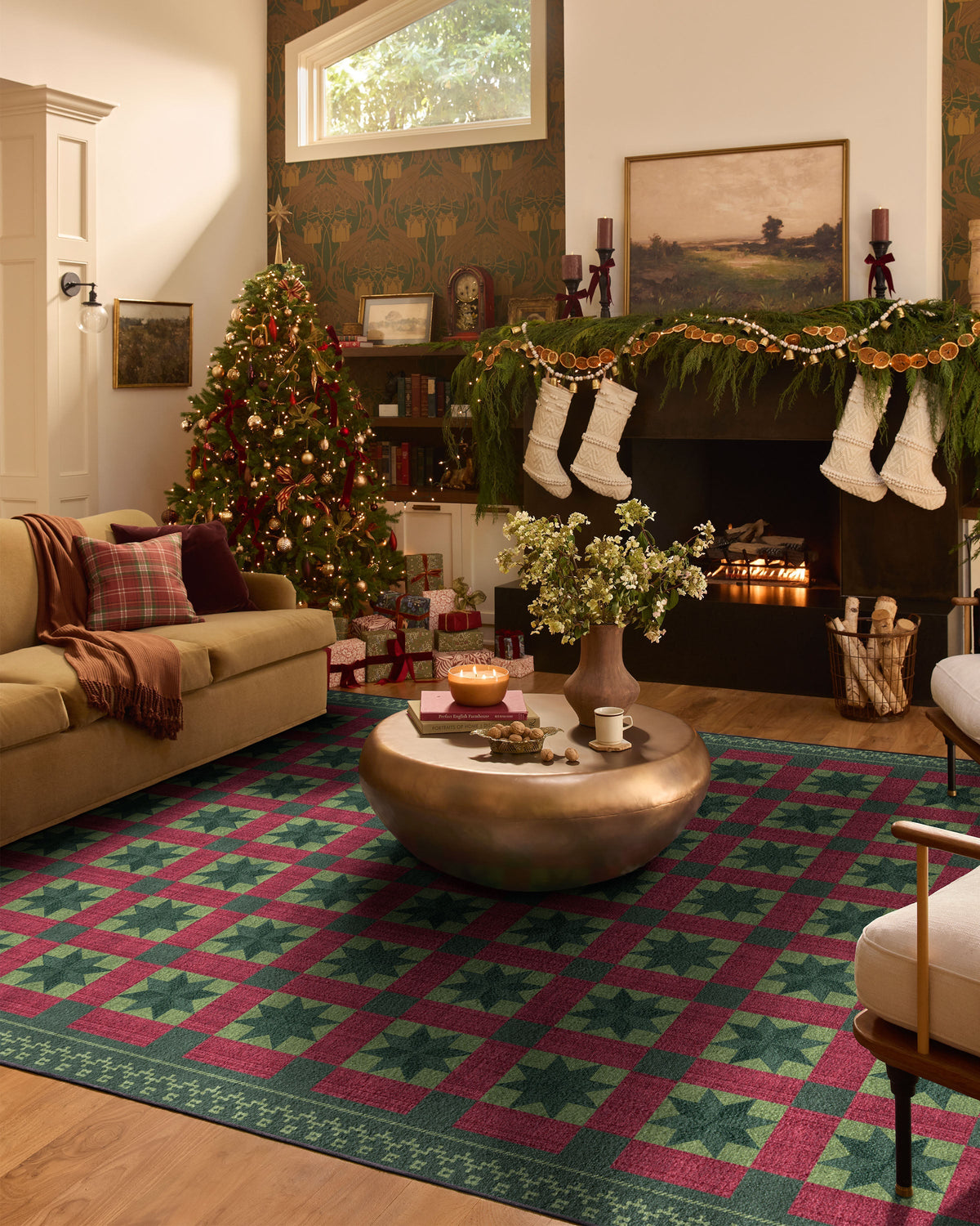 Starling Green & Red Flatwoven Rug