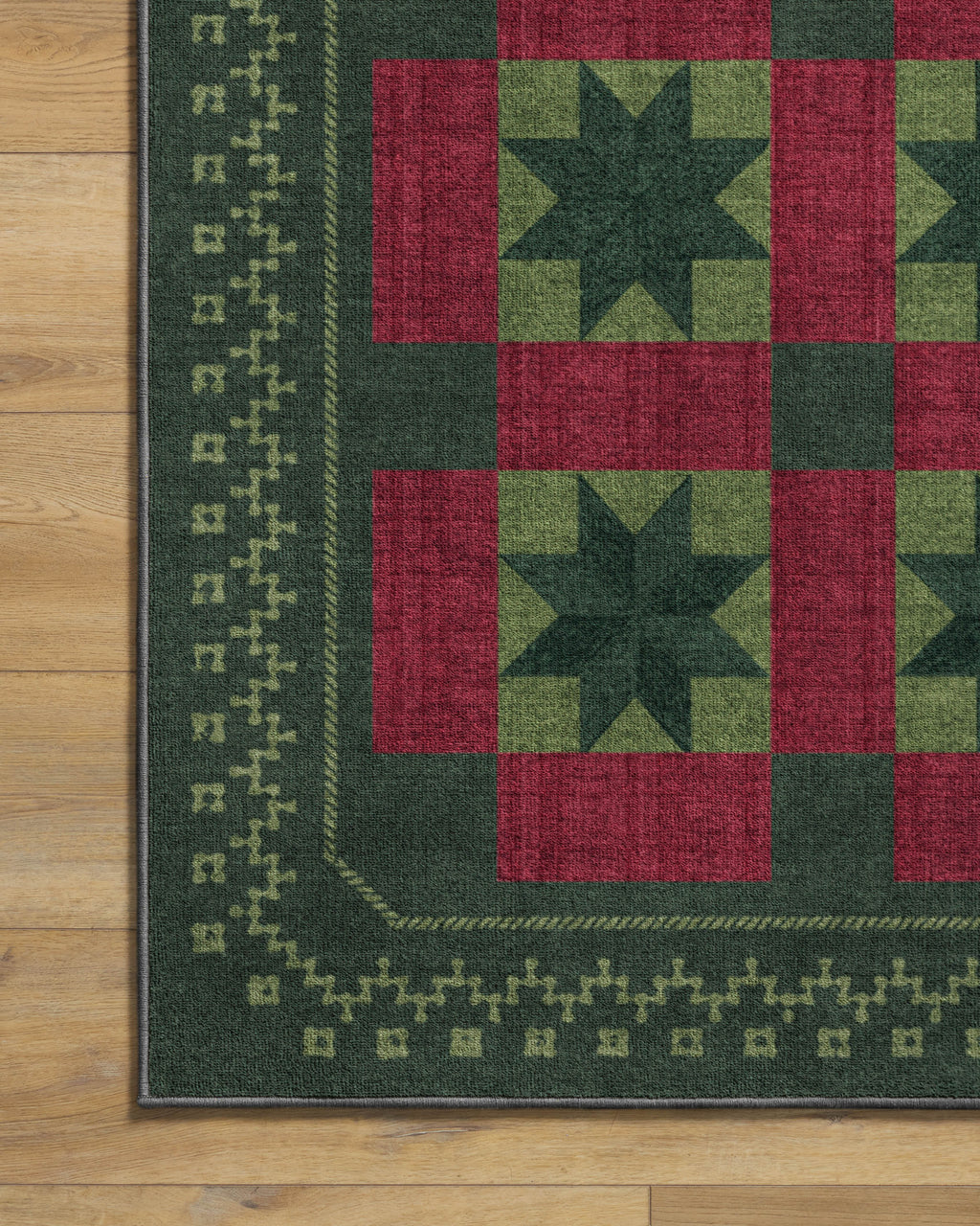 Starling Green & Red Rug