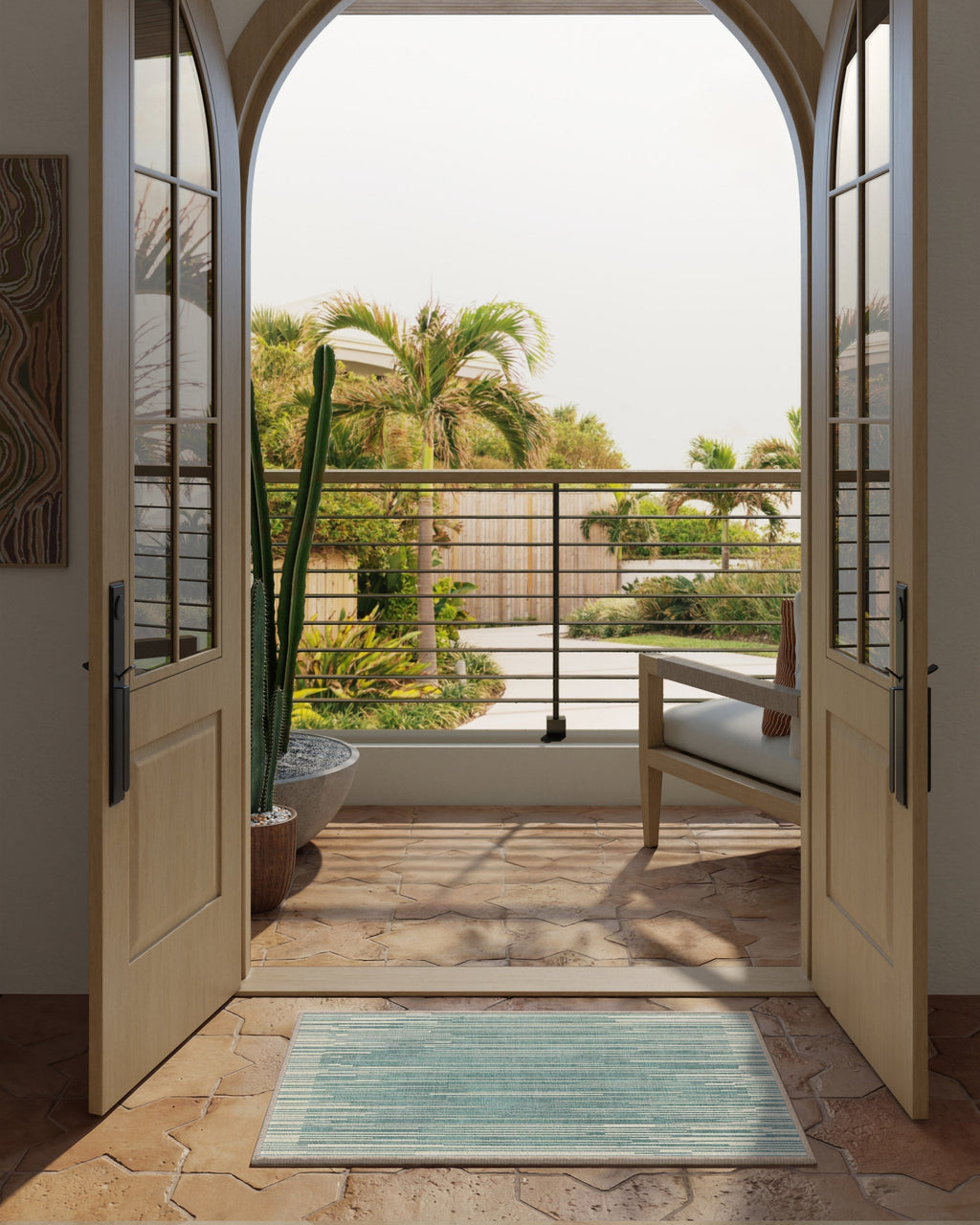 Striated Border Blue Rug