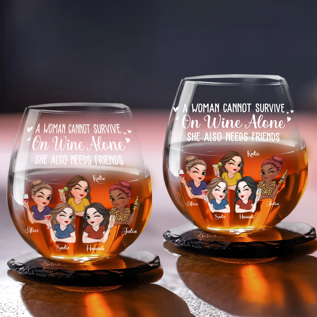 A Woman Cannot Survive On Wine Alone - Personalized Wine Glass