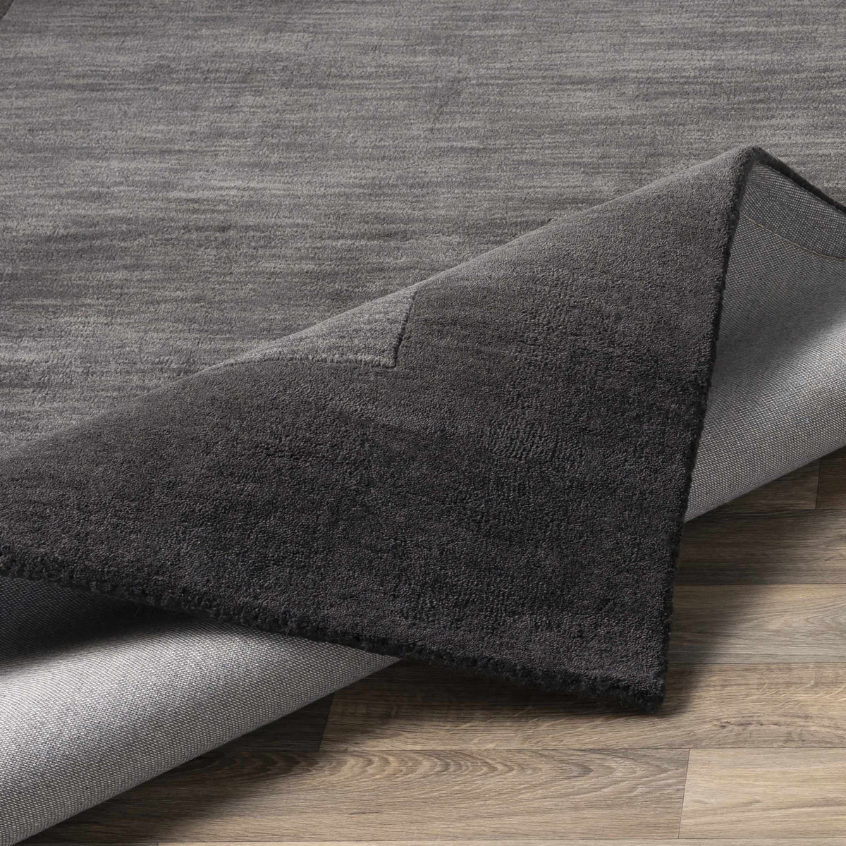 Bordered Solid Black Charcoal Wool Rug