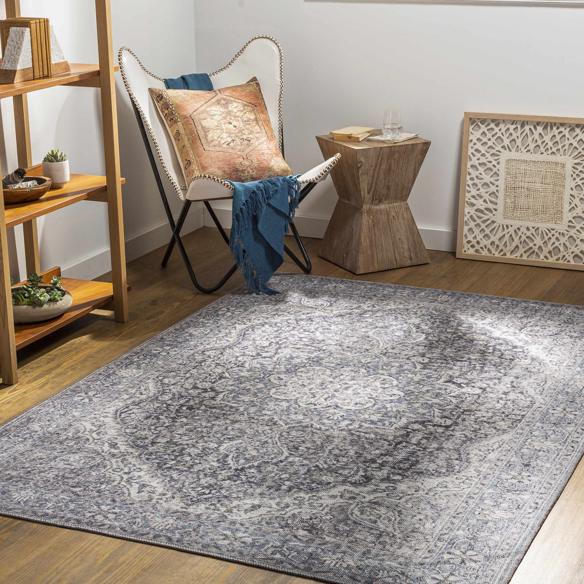 Tavas Blue Persian Style Washable Rug - Clearance