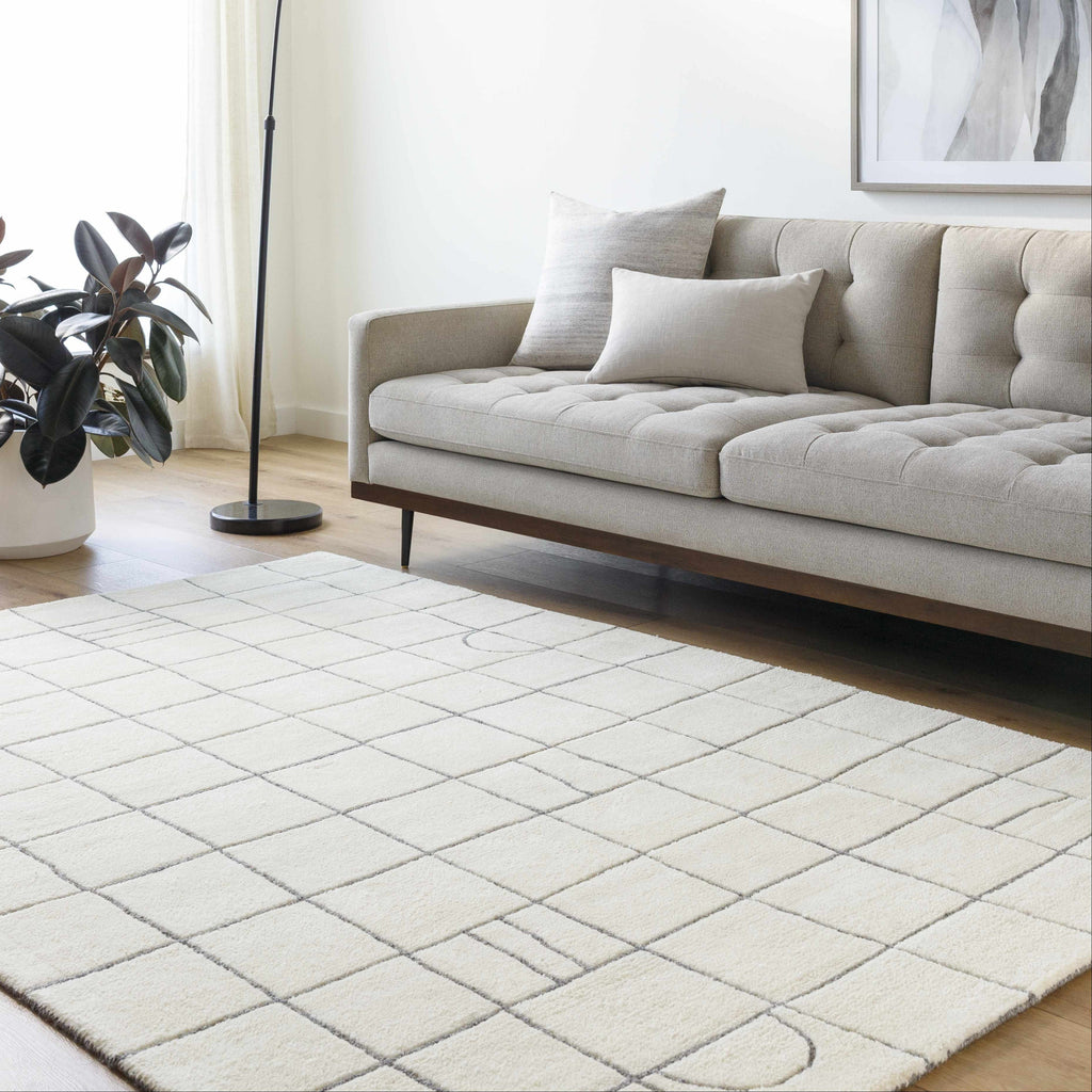 Tanya Pearl White Grid Wool Rug - Clearance