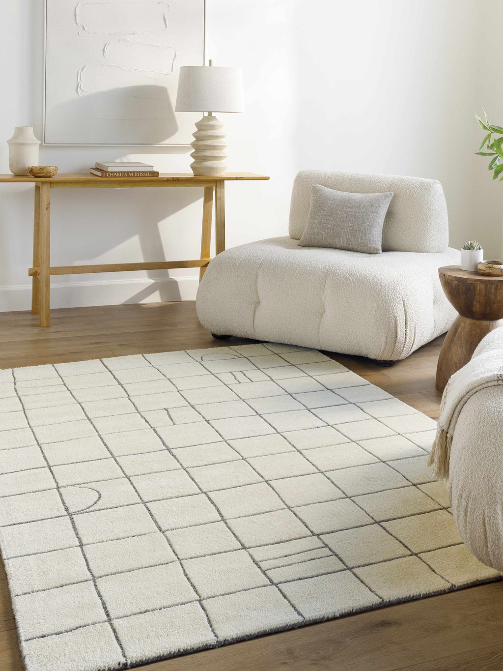 Tanya Pearl White Grid Wool Rug - Clearance