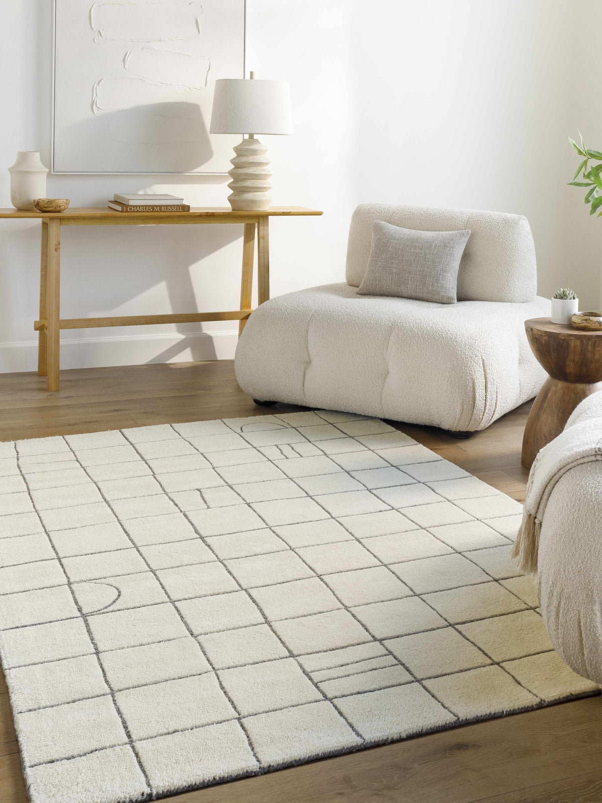 Tanya Pearl White Grid Wool Rug - Clearance