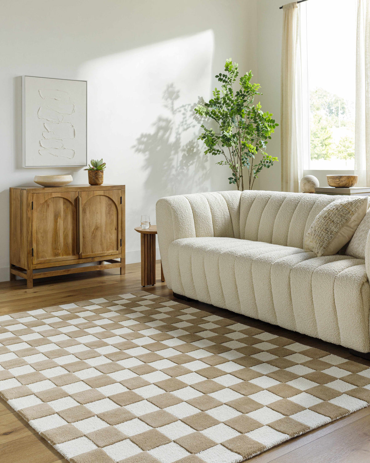Timin Brown Checkered Wool Area Carpet - Clearance