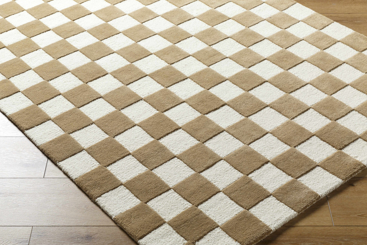 Timin Brown Checkered Wool Area Carpet - Clearance