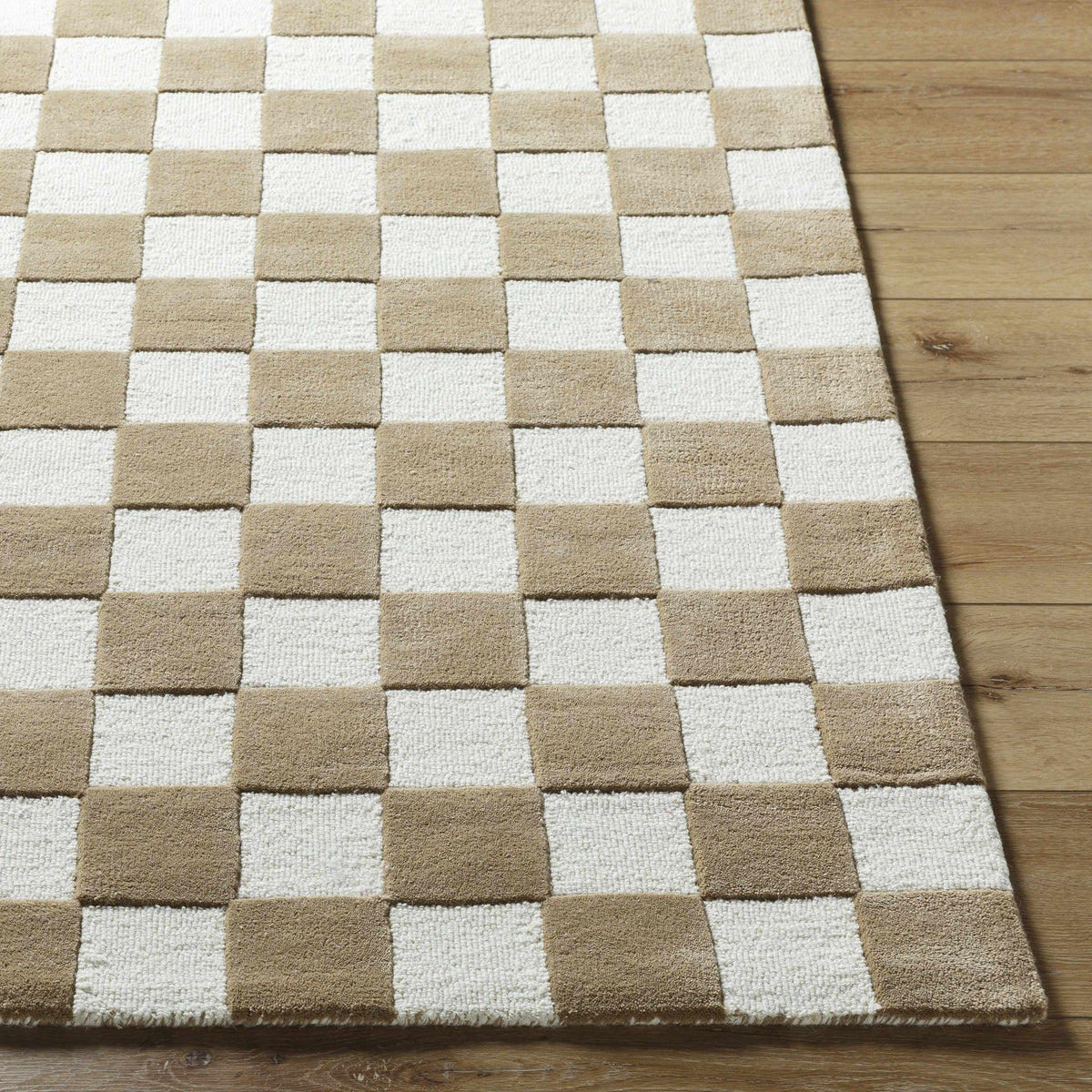 Timin Brown Checkered Wool Area Carpet - Clearance