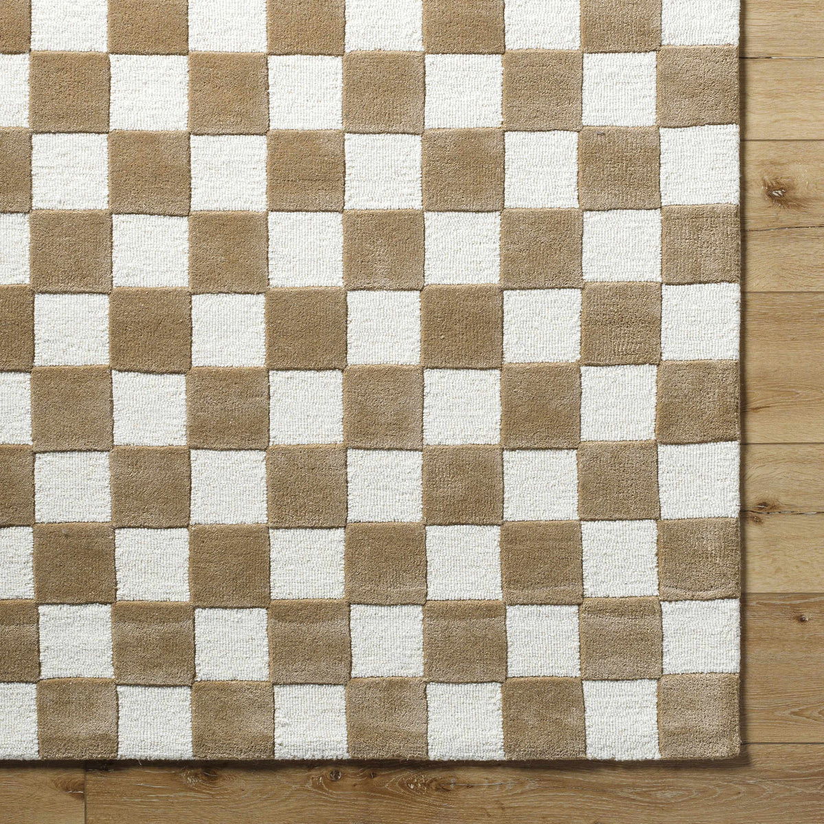 Timin Brown Checkered Wool Area Carpet - Clearance