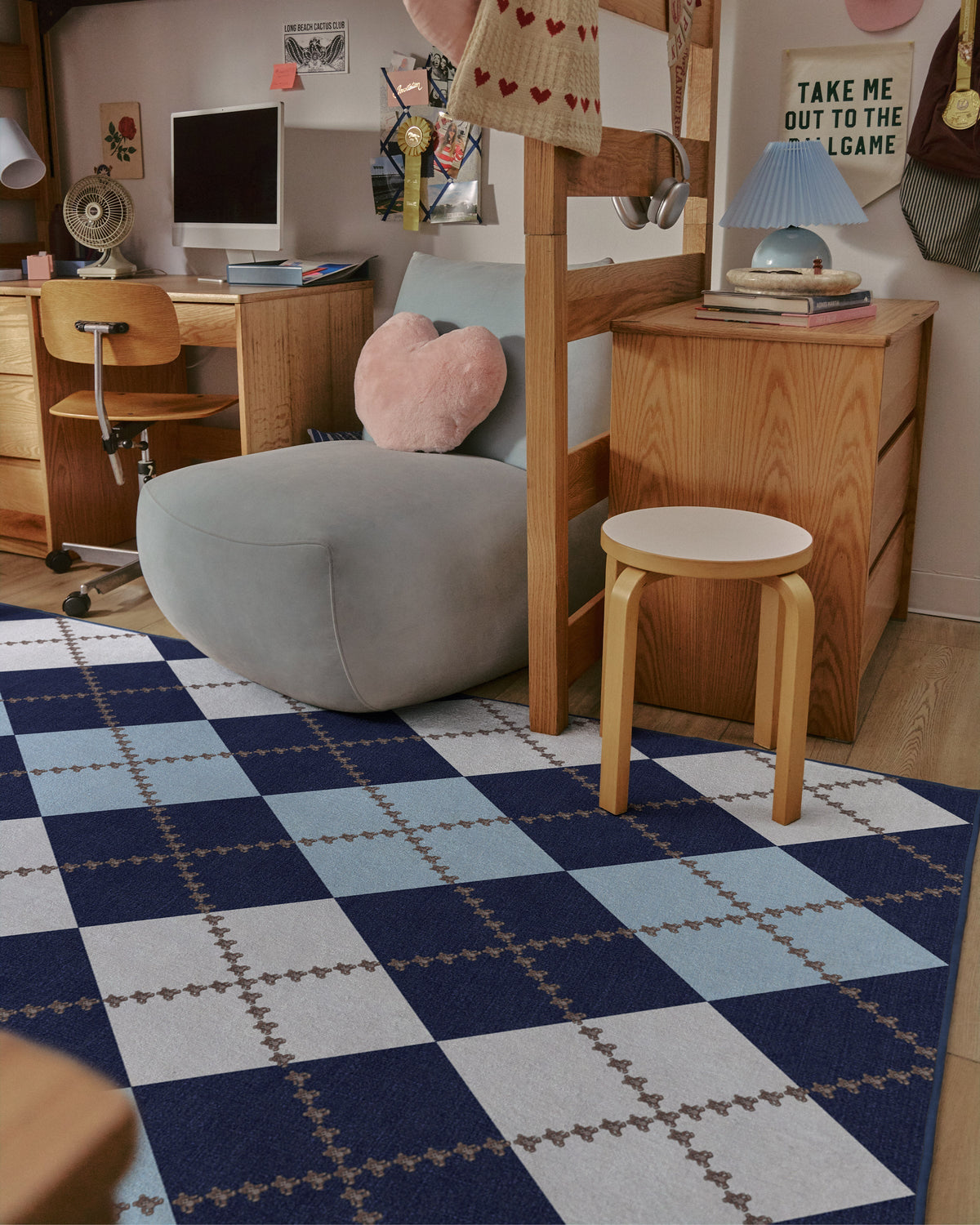 Teddy Bear Argyle Navy & Blue Flatwoven Rug by Humberto Leon