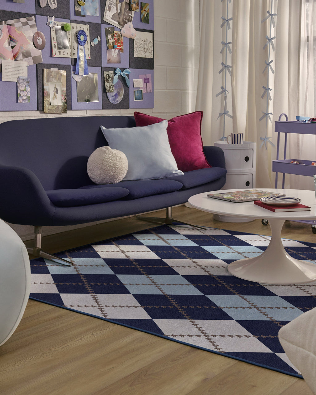 Teddy Bear Argyle Navy & Blue Flatwoven Rug by Humberto Leon