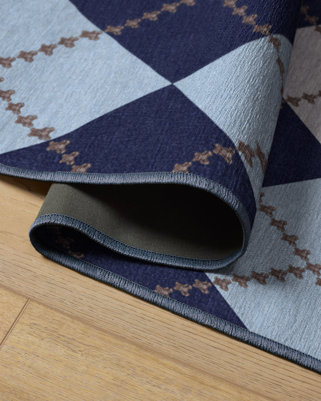 Teddy Bear Argyle Navy & Blue Flatwoven Rug by Humberto Leon