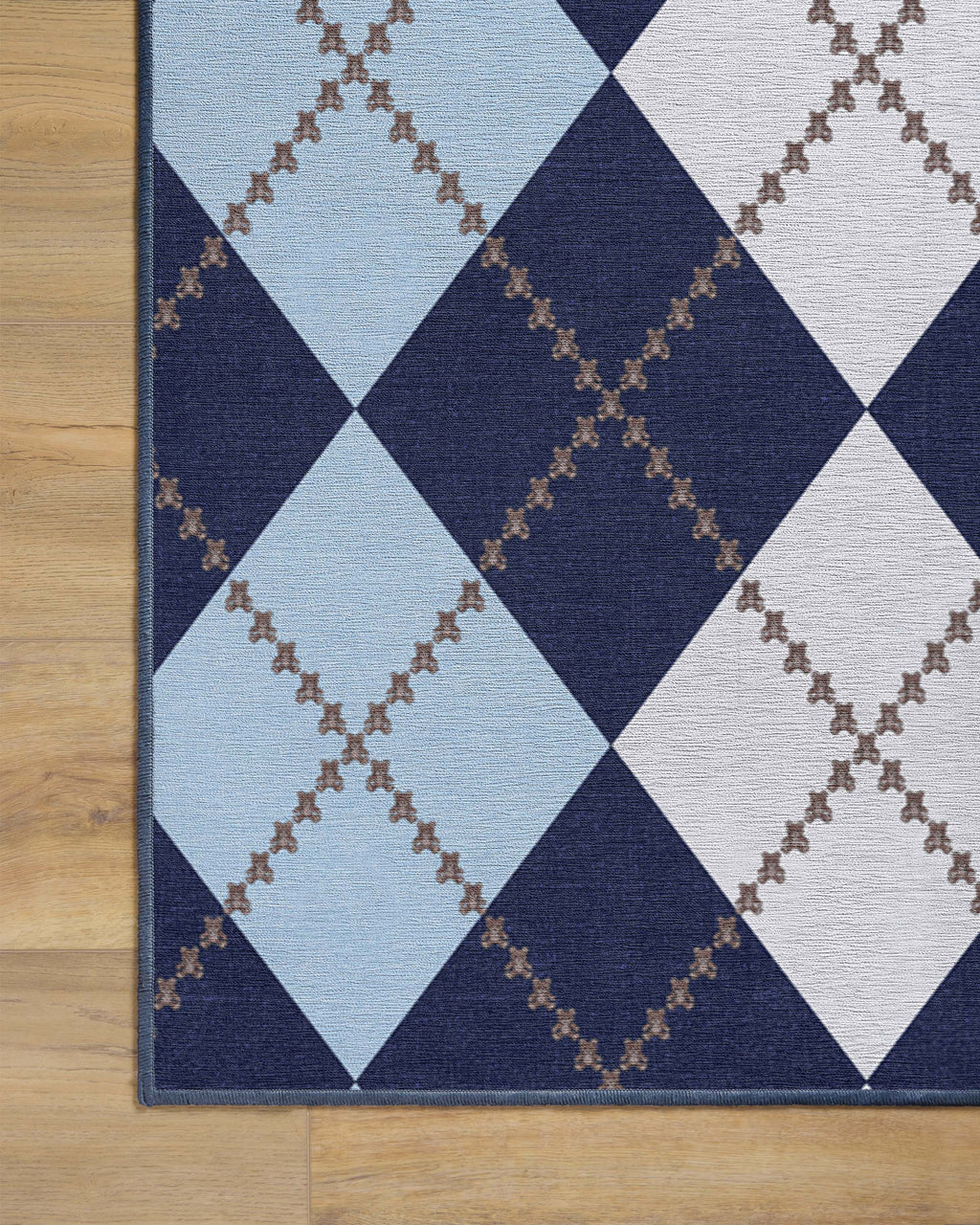 Teddy Bear Argyle Navy & Blue Flatwoven Rug by Humberto Leon