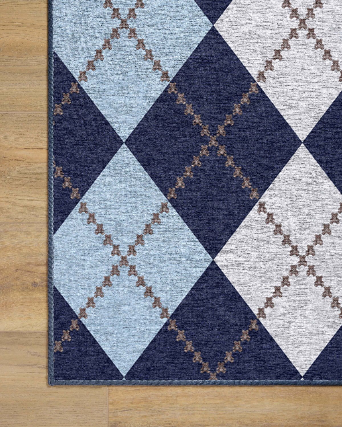 Teddy Bear Argyle Navy & Blue Flatwoven Rug by Humberto Leon