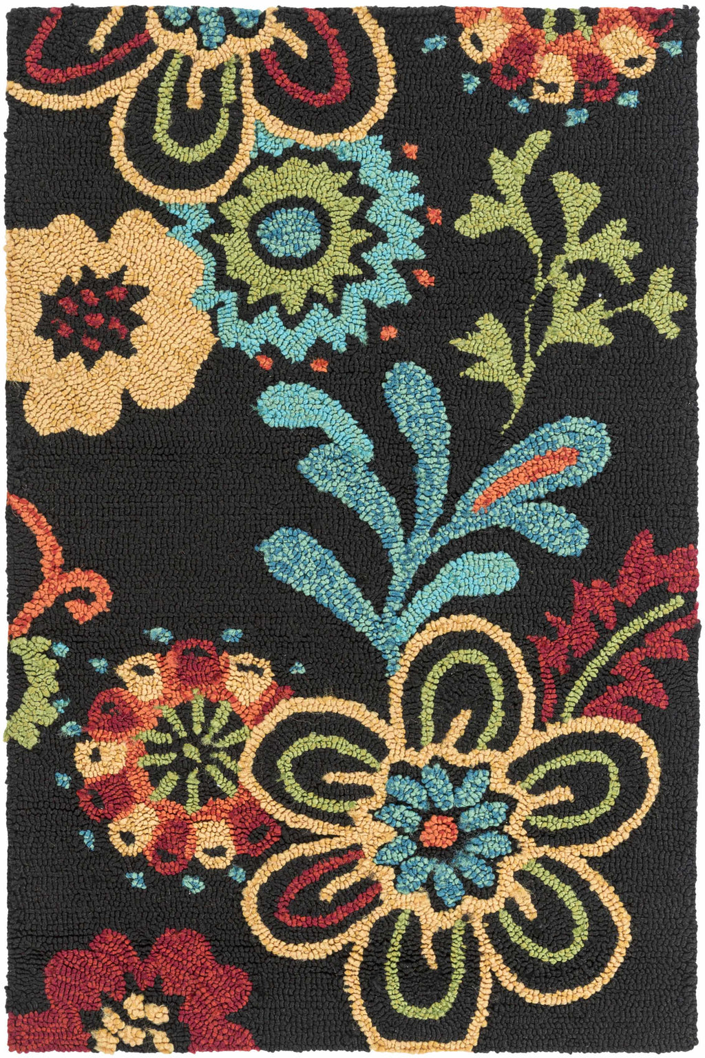 Thaxton Colorful Flowers on Black Outdoor Area Rug - Clearance
