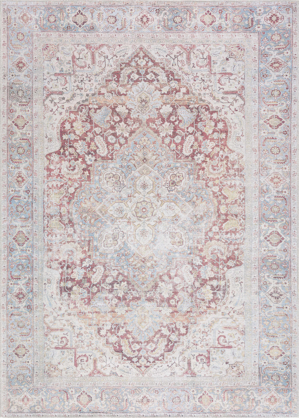 Cream Rust Leeston Washable Rug - Clearance