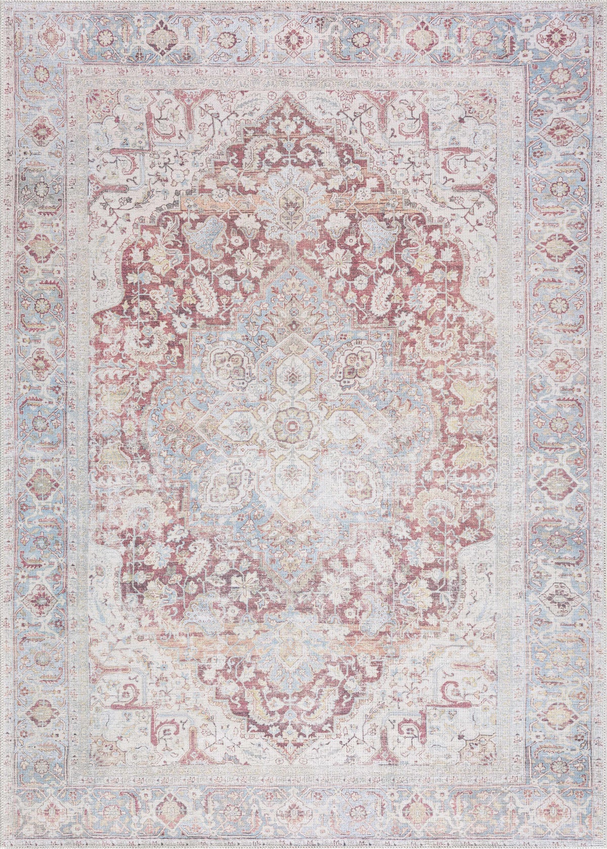 Cream Rust Leeston Washable Rug - Clearance
