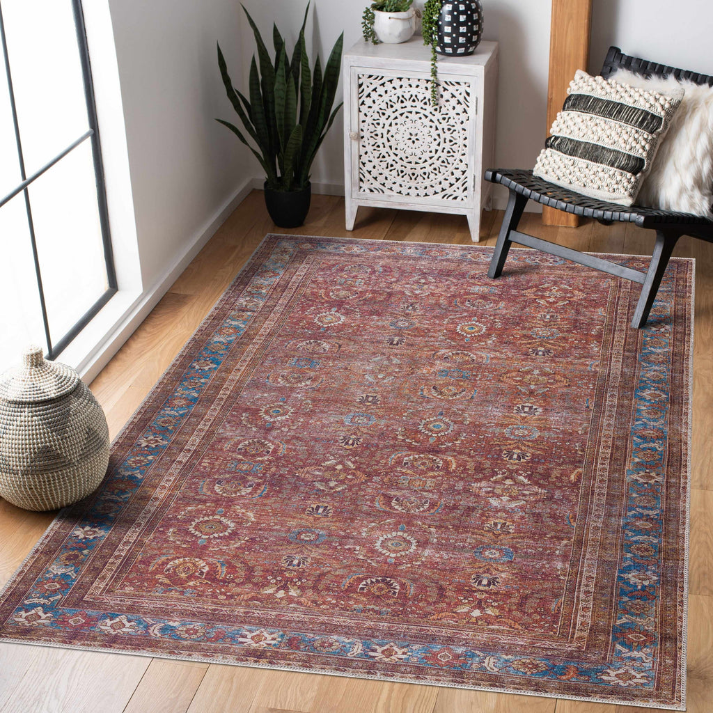 Rust Baki Traditional Washable Area Rug