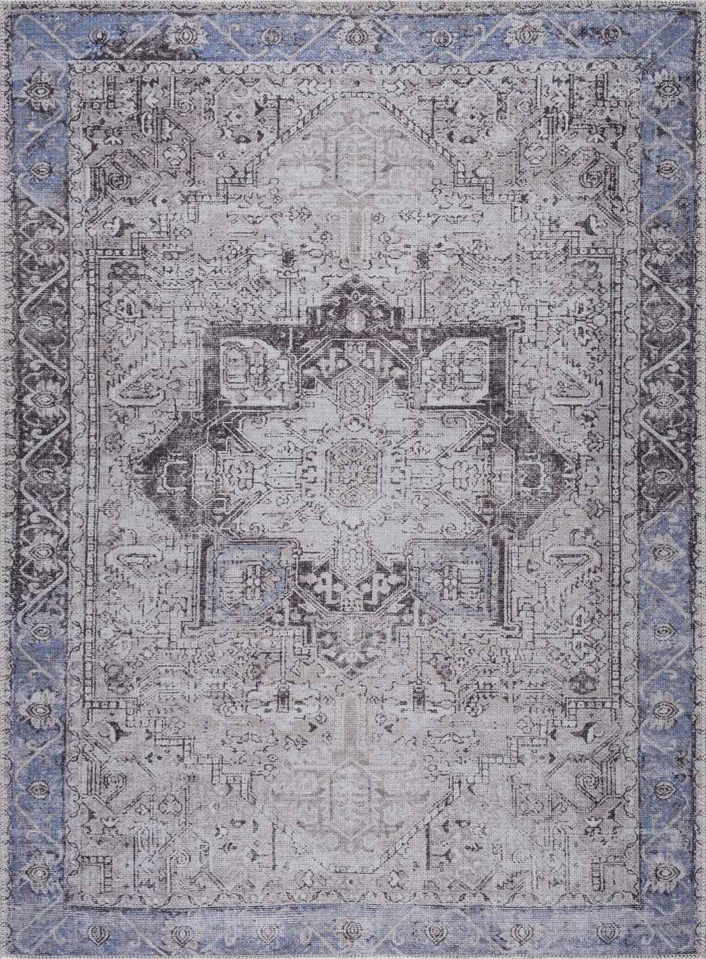 Rosman Blue&Beige - Promo Washable Area Rug - Clearance