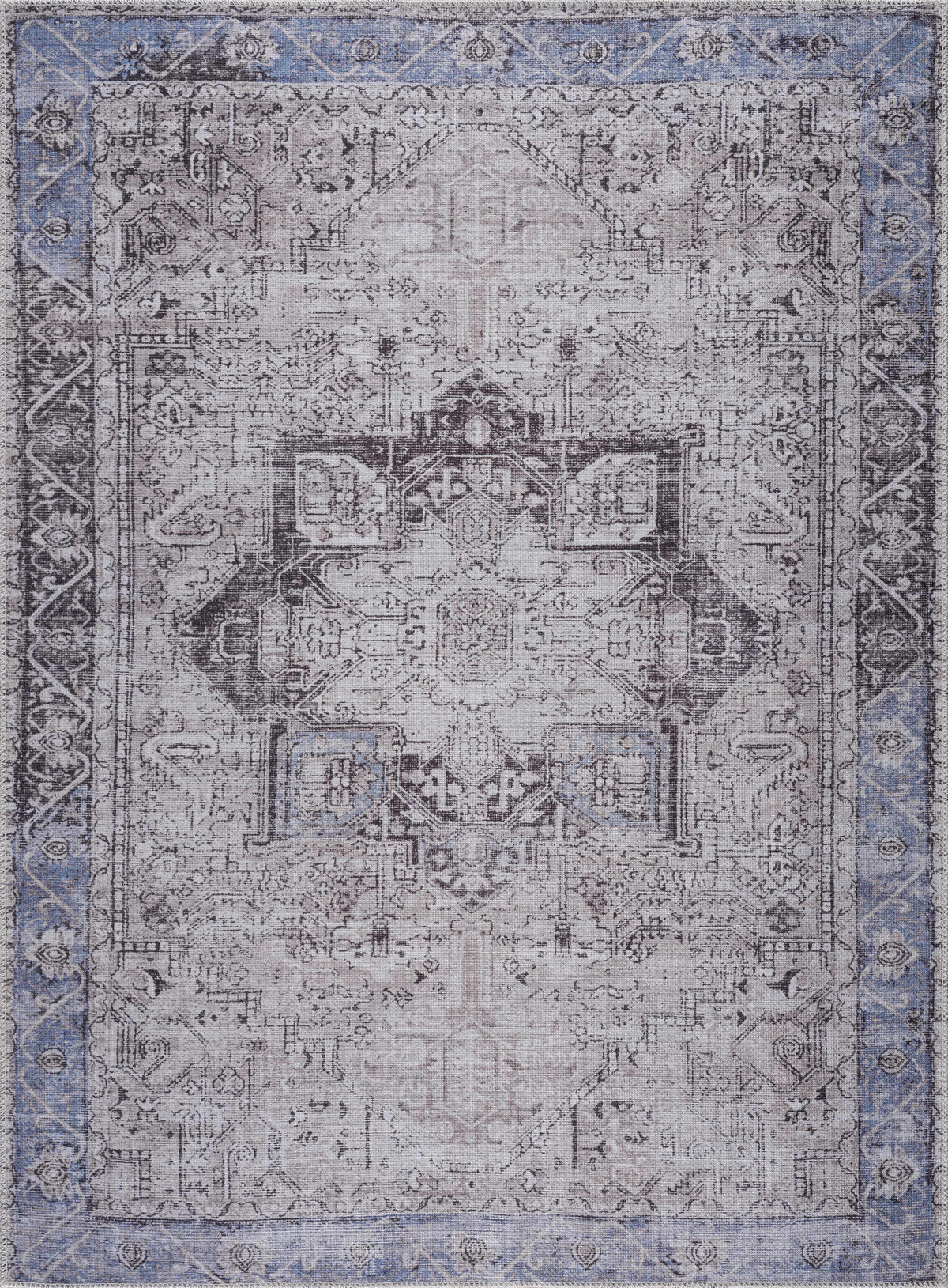 Rosman Blue&Beige - Promo Washable Area Rug - Clearance
